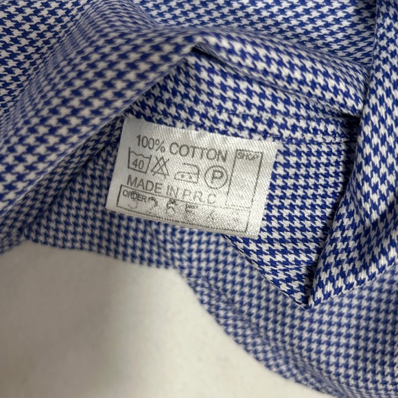 Suitsupply Mens Blue White Houndstooth Cotton Dress Shirt See Description - Picture 7 of 11